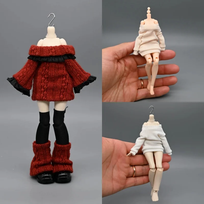 Handmade 1/12 Scale Action Figure Clothes Solid Color Off-Shoulder Base Top for 6In Bjd Doll Female Body Display