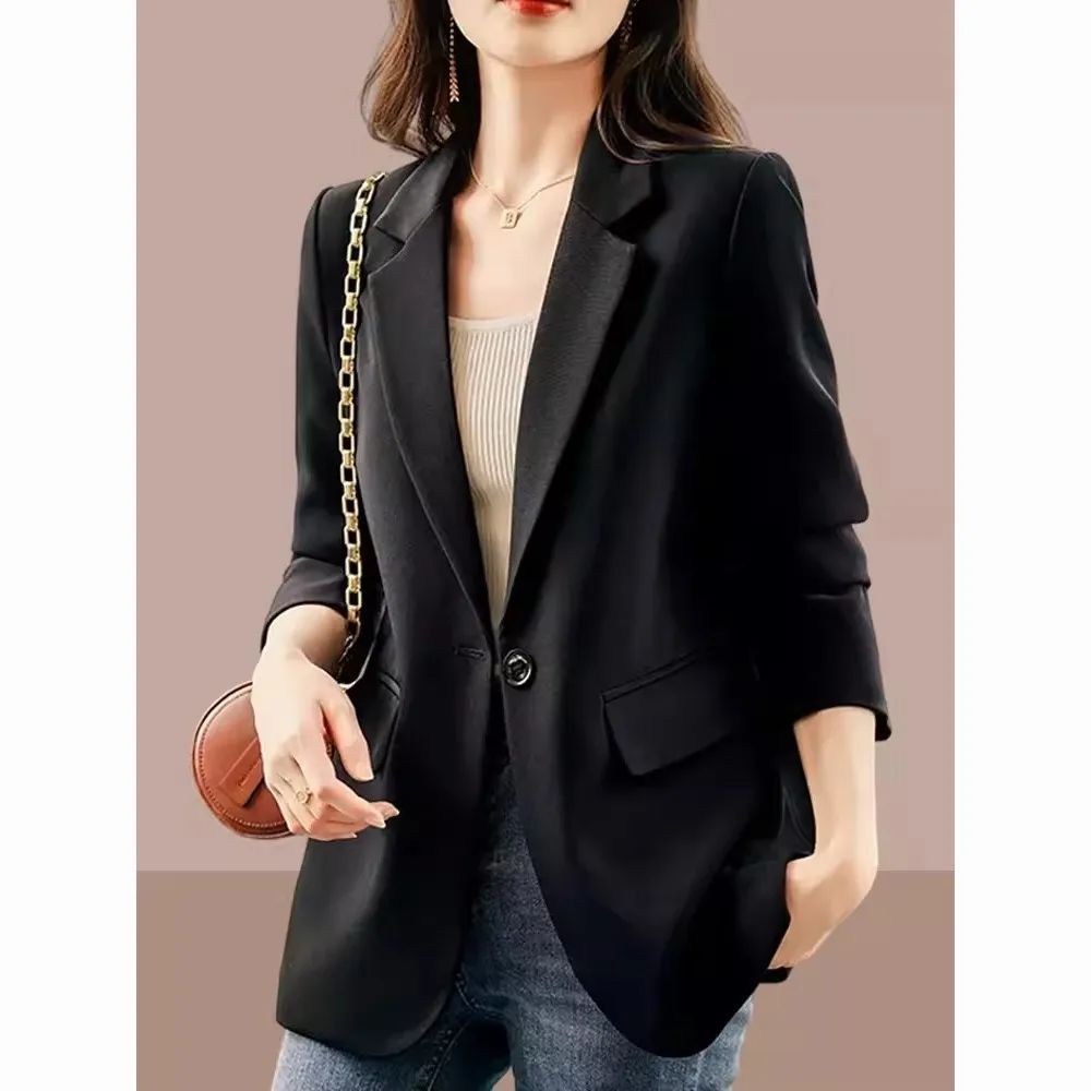 

Women'S Suit Female Clothing Elegant Woman Blazer Basic Newest Fitting Beading Spring Summer Retro V-Neck Cardigan Turn-Down