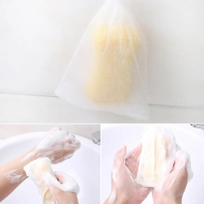 Mesh Soap Bag Double-Layer Mesh Saver Drawstring Soap Foaming Net Exfoliating Bag Face Wash Bubble Making Net for Skin Care