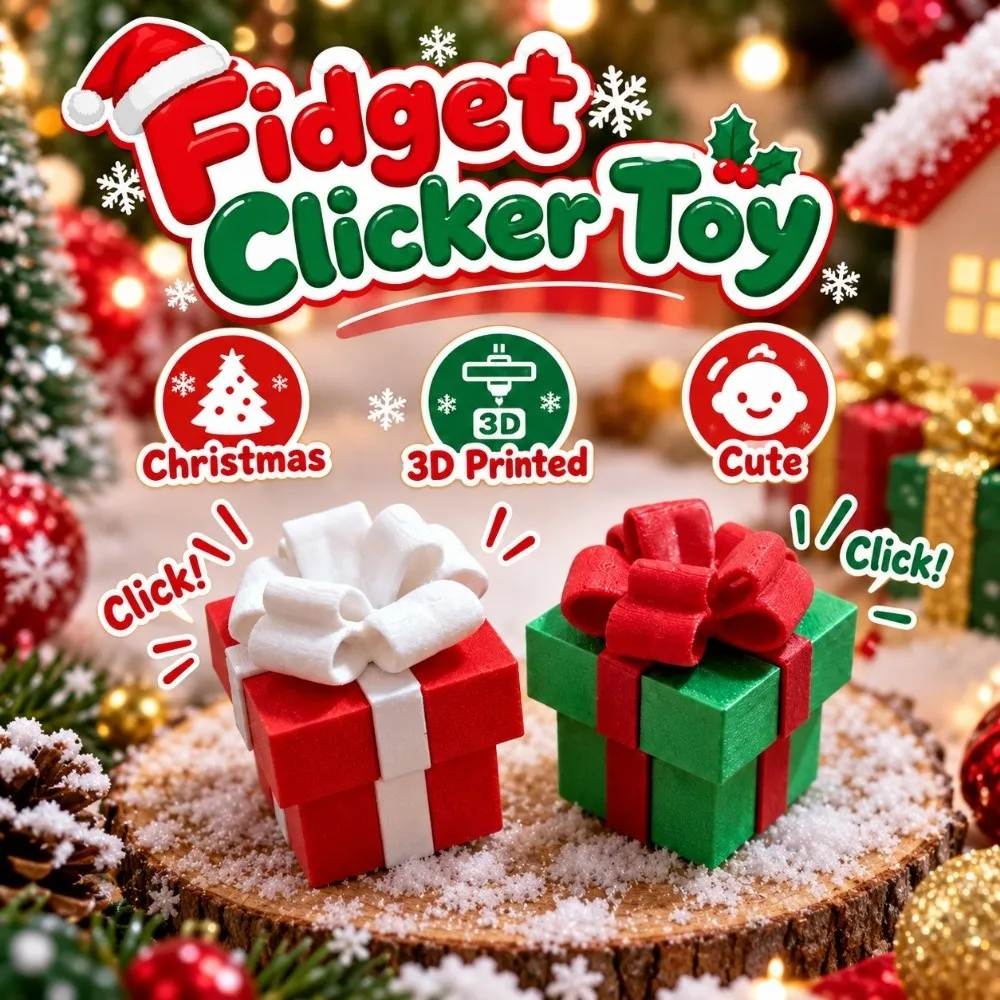 Button Press 3D Printed Fidget Clicker Mini Cartoon Stress Relief Funny Cute Christmas Ornament Tabletop