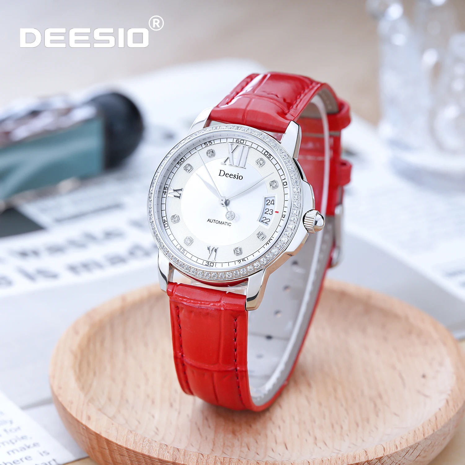 

Женские прочные механические часы Deesio из нержавеющей стали, водонепроницаемость 50 м, идеальный подарок на День святого Валентина и годовщину для женщин