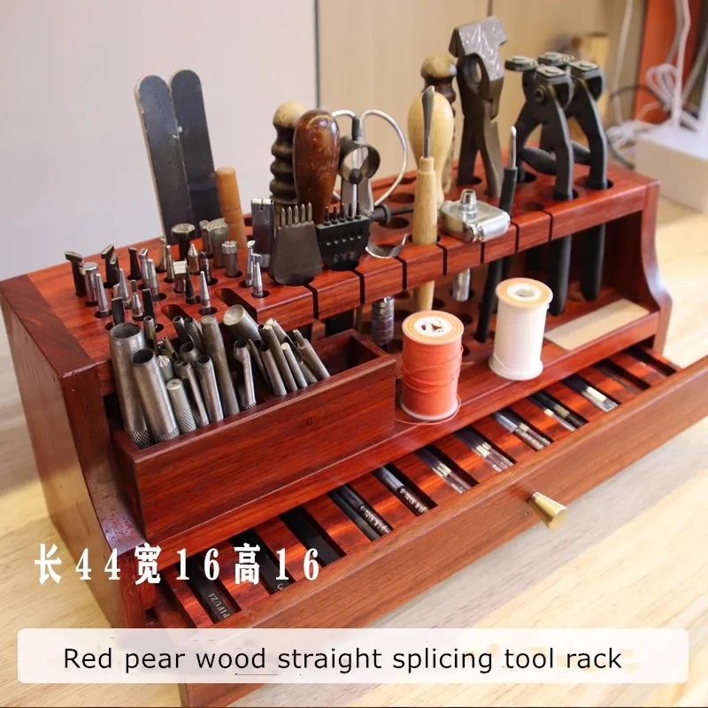 

Органайзер для инструментов ручной работы из кожи, дерево вяза/падаку, стеллаж для хранения разных размеров с отверстиями 1/2/3 см