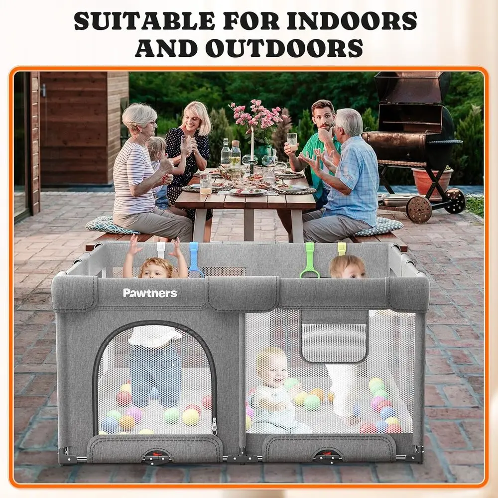 Portable Folding Playpen for Kids: 50 x 50 x 27, Outdoor & Indoor Play Area, 50PCS Ocean Balls, 4 Handles