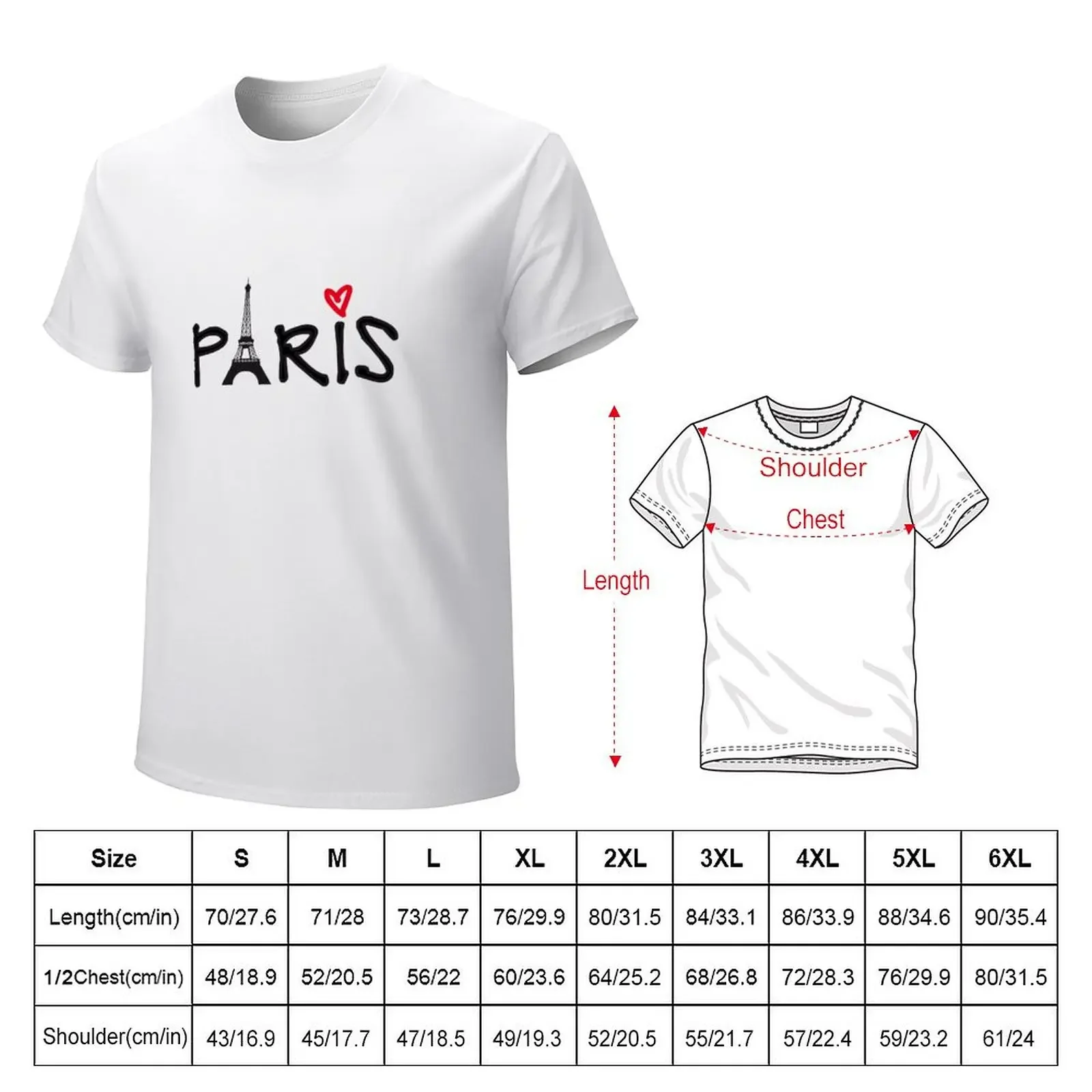 Paris with Eiffel tower and red heart T-shirt shirts graphic tees blacks mens clothing