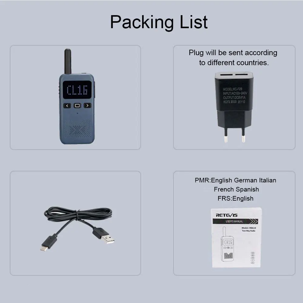 Walkie Talkie Mini Retevis USB Typ C Telefon RB619 PMR 446 Radio Walkie-Talkies 2 Stück Zwei-Wege-Radio Tragbares Radio PTT Hotel