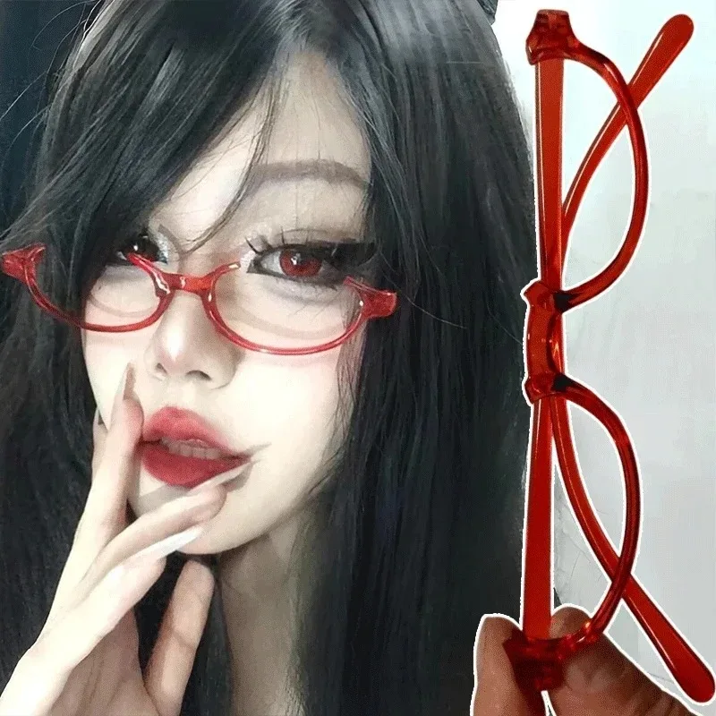 Anime Character Cosplay Red Glasses Role Play Half Frame Eyeglass Without Lens Accessories Eyewear