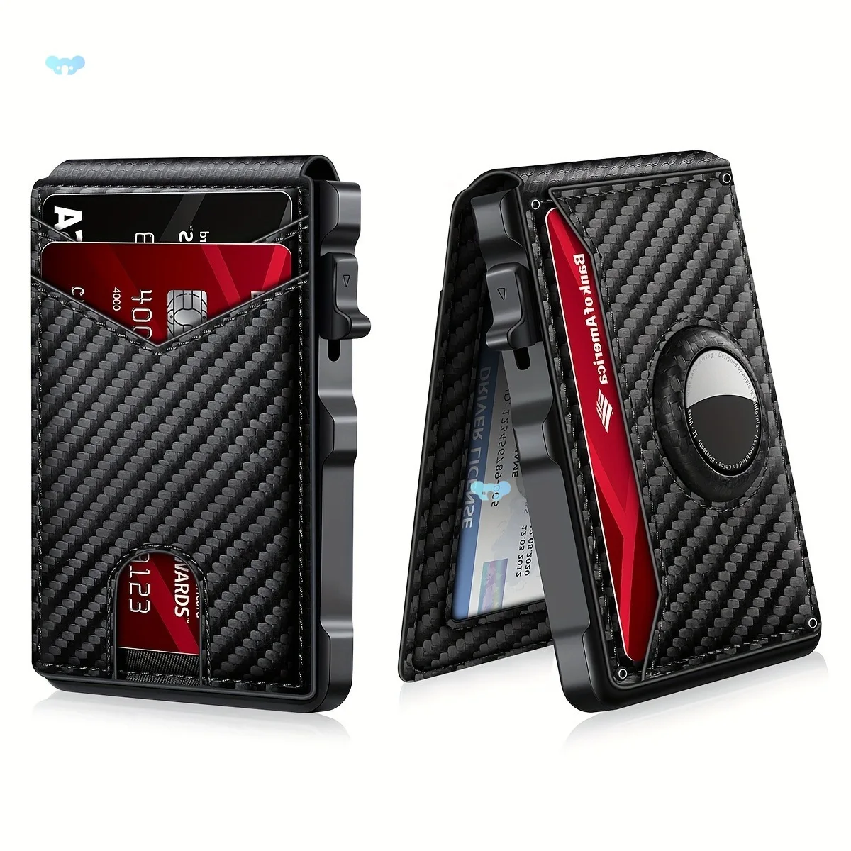 

Men's Slim Leather Wallet RFID Blocking Minimalist Bifold with Pop up Aluminum Case Money Clip And Credit Card Holder