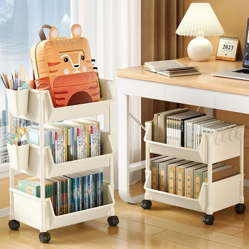 Bookshelf Storage Trolley  Multilayer Movable Kitchen Storage Shelves Household Wall Shelf Floor Type Bathroom Organizer