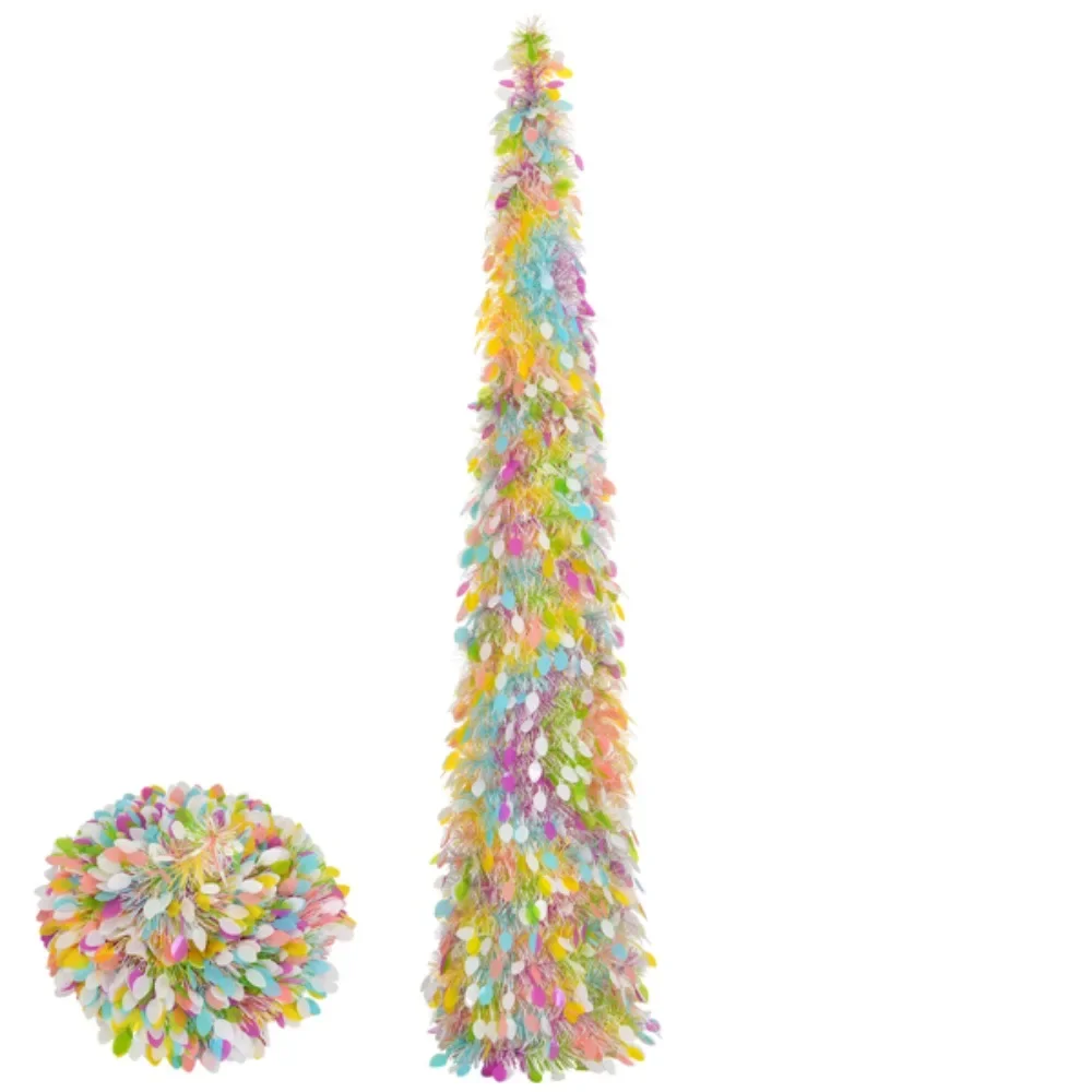 Easter Tree Decorations, 6 FT Artificial Pop Up Easter Pencil Tree with Colorful Eggs Sequins for Easter Spring Party Home