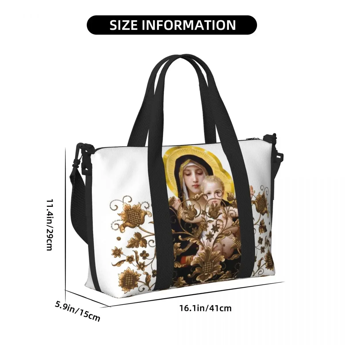 مخصص مريم العذراء البقالة التسوق حمل حقيبة المرأة سعة كبيرة سانت الكاثوليكية المسيحية شاطئ رياضة حقائب السفر
