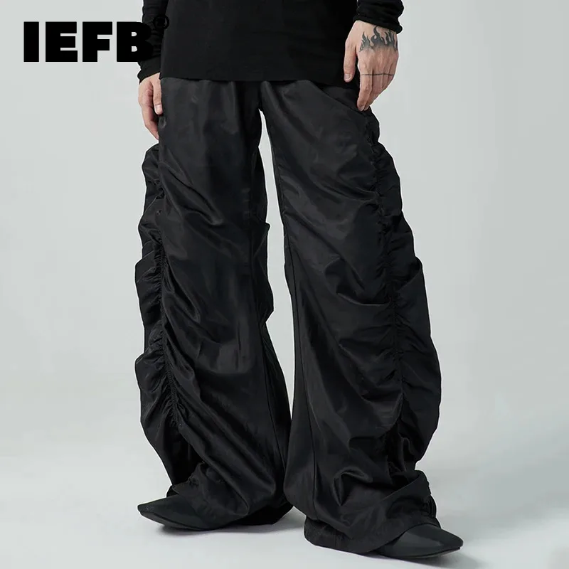 

IEFB Dark Style Men's Casual Pants Pleated Drawstring Loose High-waisted Designer Trousers Women All-match Summer Autumn 9A5815