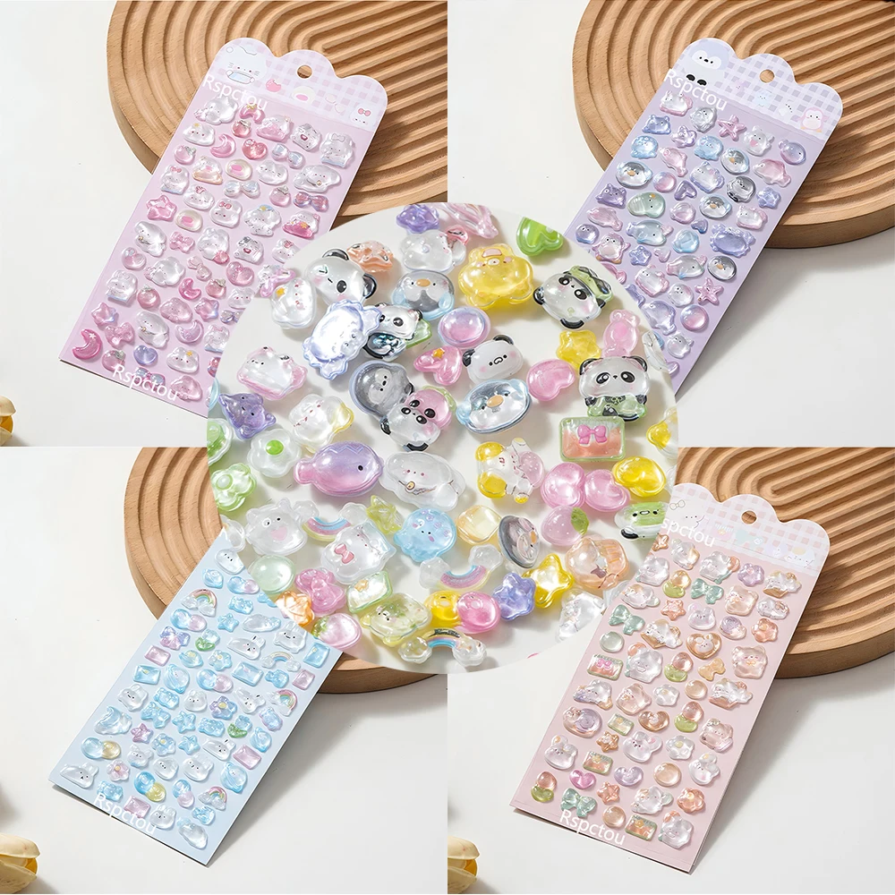 6 stuks grappige schattige dieren cartoon 3D reliëf kristalstickers DIY laptop telefoon waterfles creatieve driedimensionale stickers speelgoed