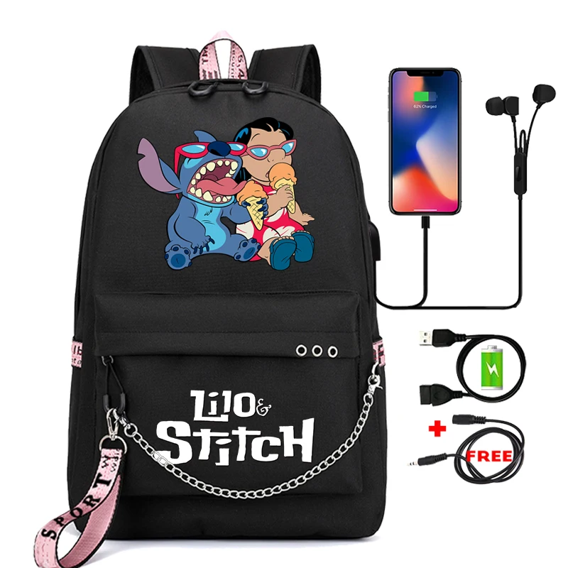 

MINISO Lilo Stitch Bookbag Teenage BackpackBack Cartoon Printing Casual Bags To School Rucksack Unisex School Bags for Boy Girl