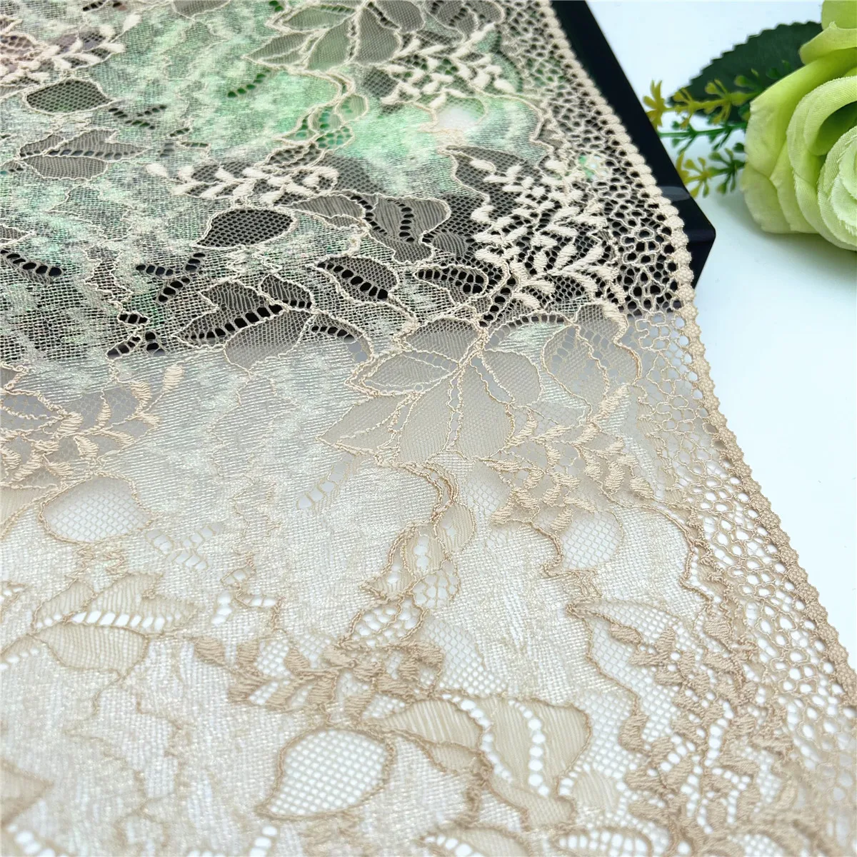 3y/Los Breite 23,60 cm Aprikose Schimmer elastische Stretch Spitze Trim Rock Saum Unterwäsche Nähen Handwerk DIY Bekleidung Stoffe Spitzen kleid – Detail 3