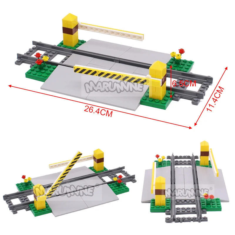 Marumine Bricks MOC Train Crossing Railroad Aisel Model Set Sliding Bar with 53401 Straight Tracks City View Building Blocks Toy