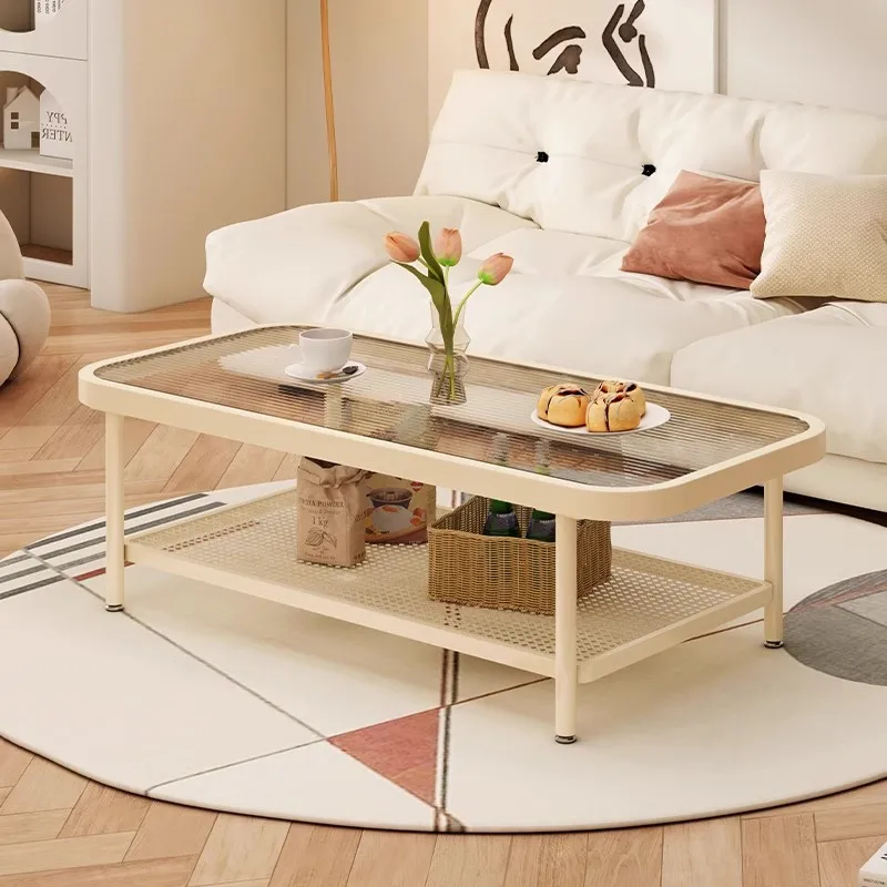 

Креативный стеклянный журнальный столик для гостиной и дома, новинка 2025, маленькая квартира, современный простой квадратный креативный столик в кремовом стиле