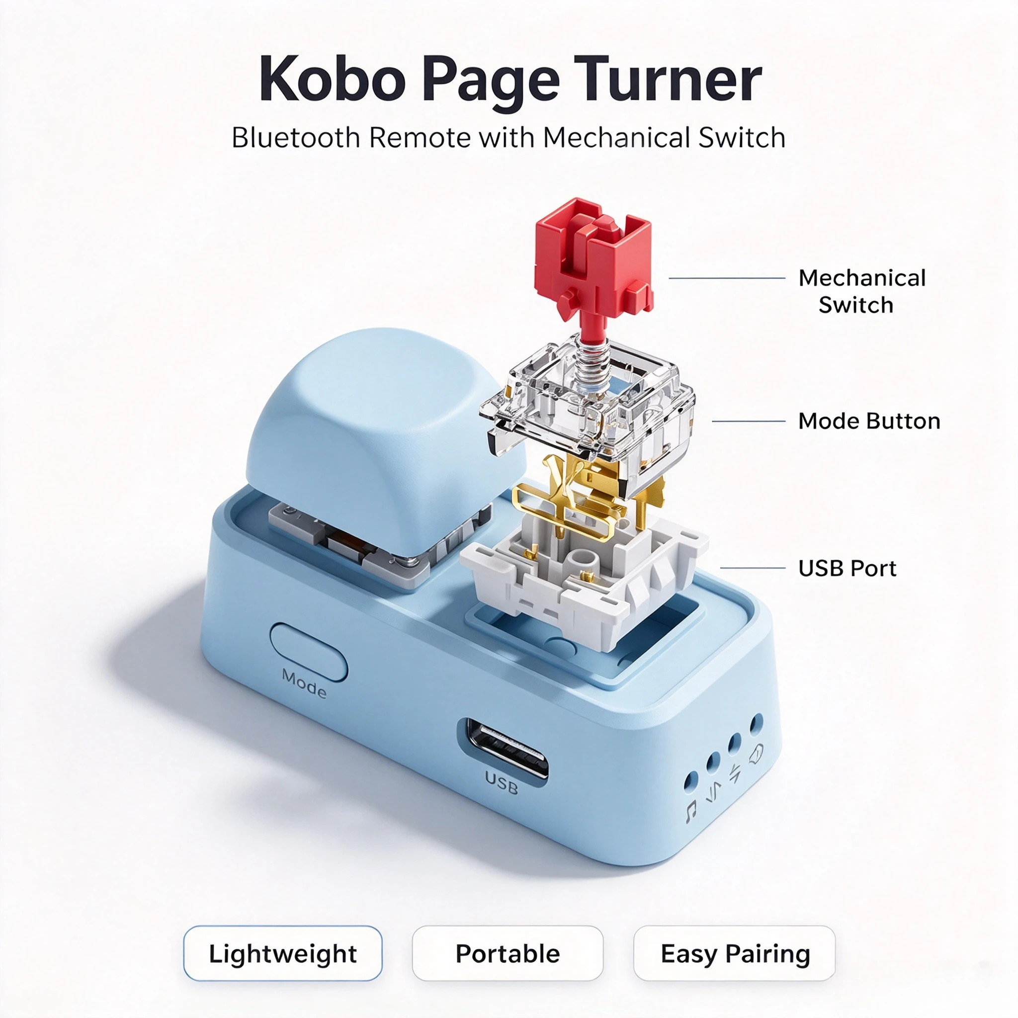 For Kobo E-Reader Free3 2026 Free2 Bluetooth Page Turner Hands Free Page Flipper Keyboard Wireless Page Turning Remote