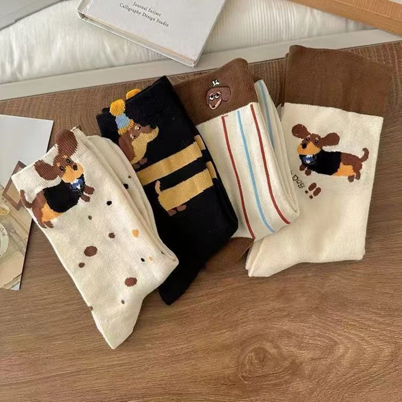 Funny Dachshund Animal Cotton Socks Sausage Dog Cartoon Print Socks Autumn Winter Warm Sock Cute Couple Sock
