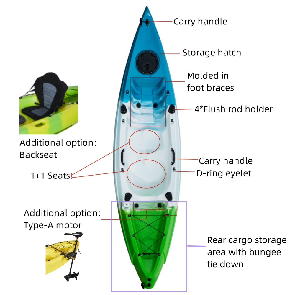 قارب صيد كاياك لشخصين بطول 10 أقدام، قارب تجديف بلاستيكي LLDPE بطول 3.1 متر مع مجداف لبحيرة النهر والترفيه العائلي في الهواء الطلق