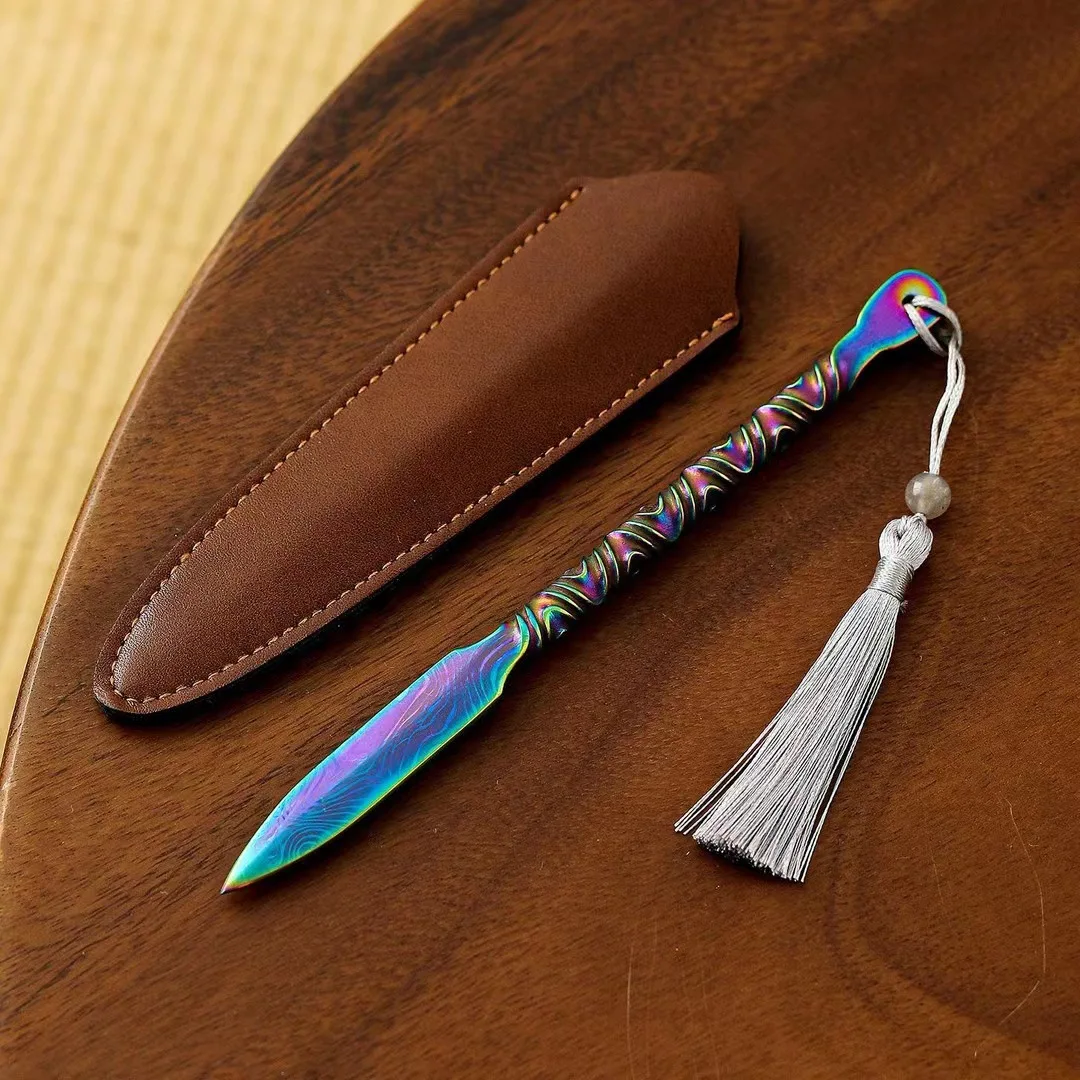 All‑steel Puer Tea Knife Tea Awl Tea Scoop Tea Pick for Prying Tea Cakes and Bricks High‑end Damascus‑pattern Tea Ceremony Tool