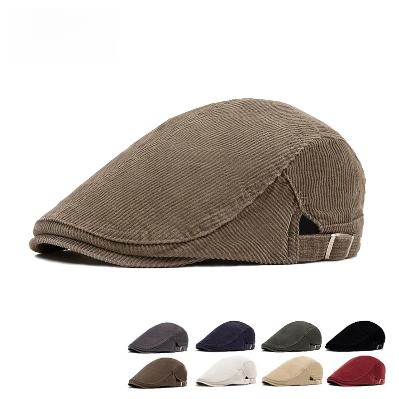 

Corduroy Cotton Peaked Cap Men's Autumn Beret Big Head Circumference Soft Top Advance Hats British Style Newsboy Cap