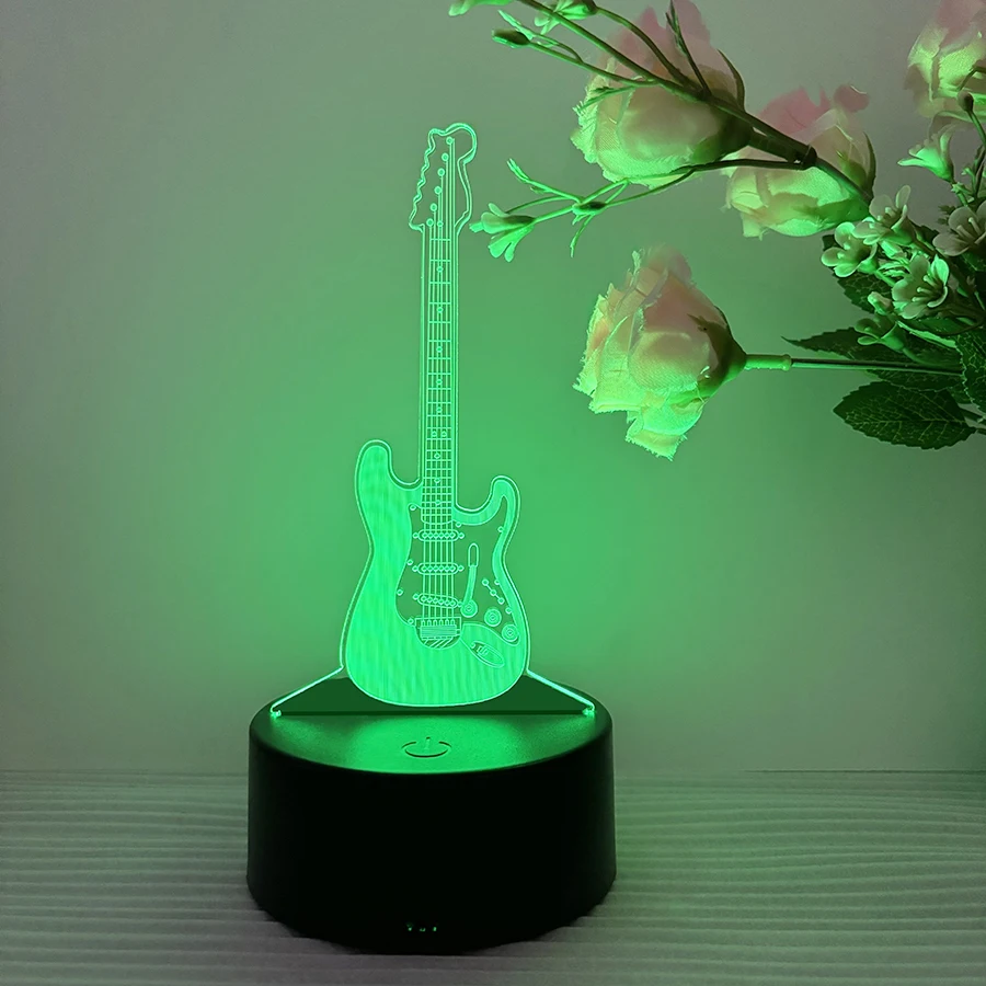 A guitar 3D vision nightlight, smart touch color palette, seven adjustable colors, battery USB dual use, suitable for holiday gi