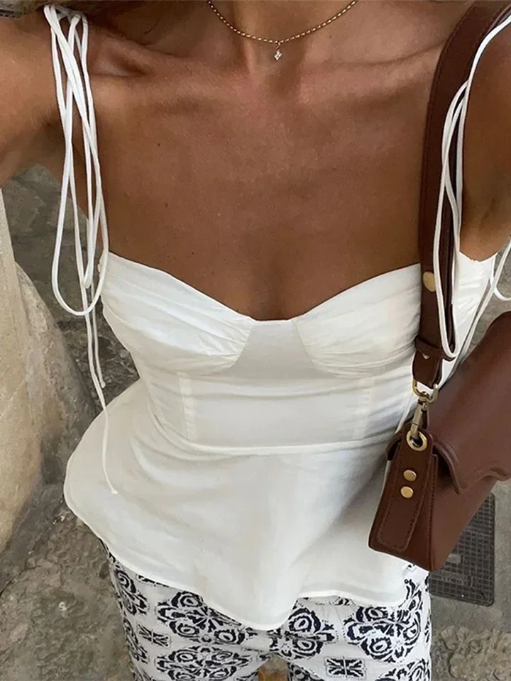 

Sweetheart Neck Bow Thin Straps Tops Women Elegant Slim Sleeveless Solid Tube Top Female 2025 Spring Summer Chic High Street Top