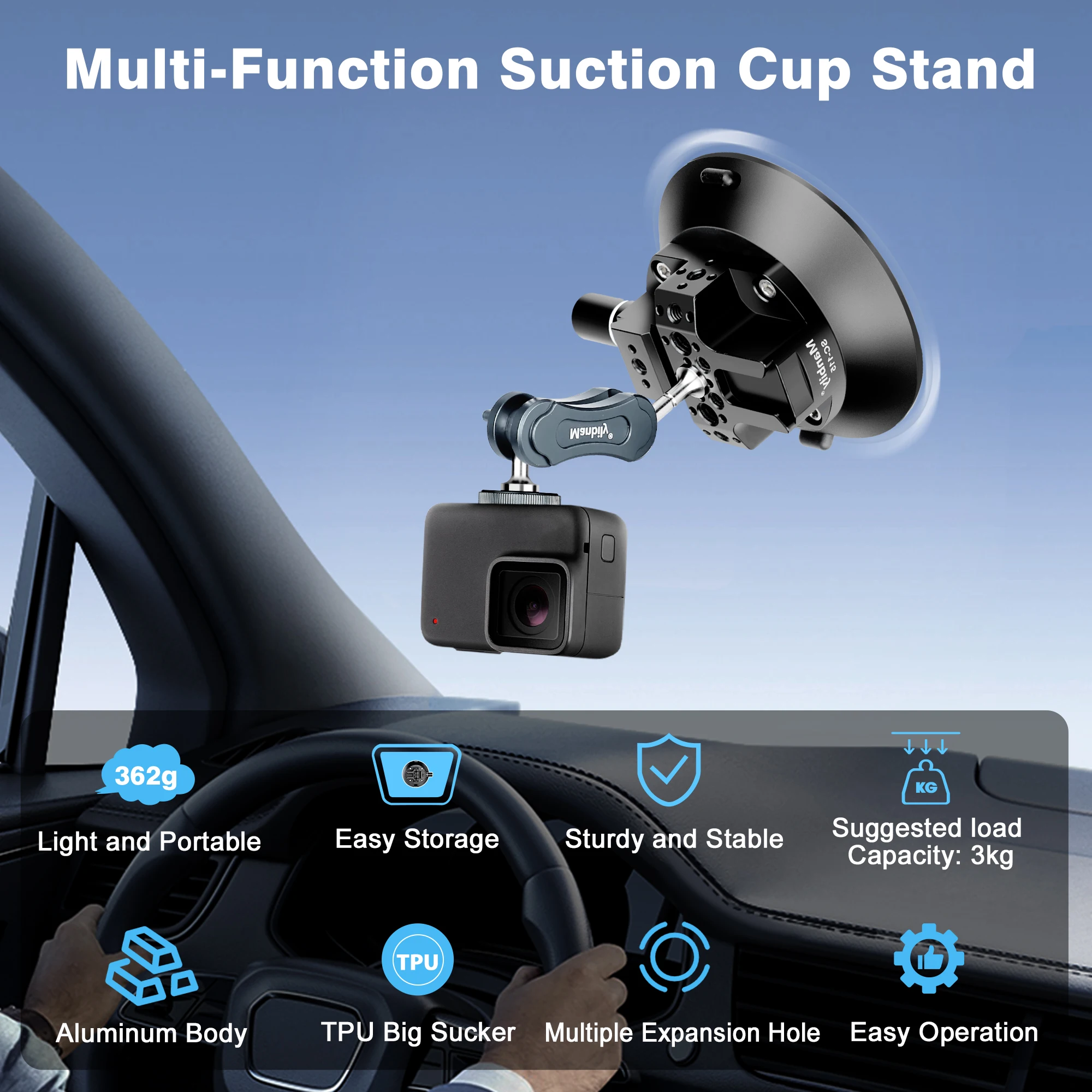 Manbily Camera Suction Cup For GoPro hero 11 10 9 Action Glass  For DSLR with Mini Magic Arm Phone Holder Mount Vlog Accessories