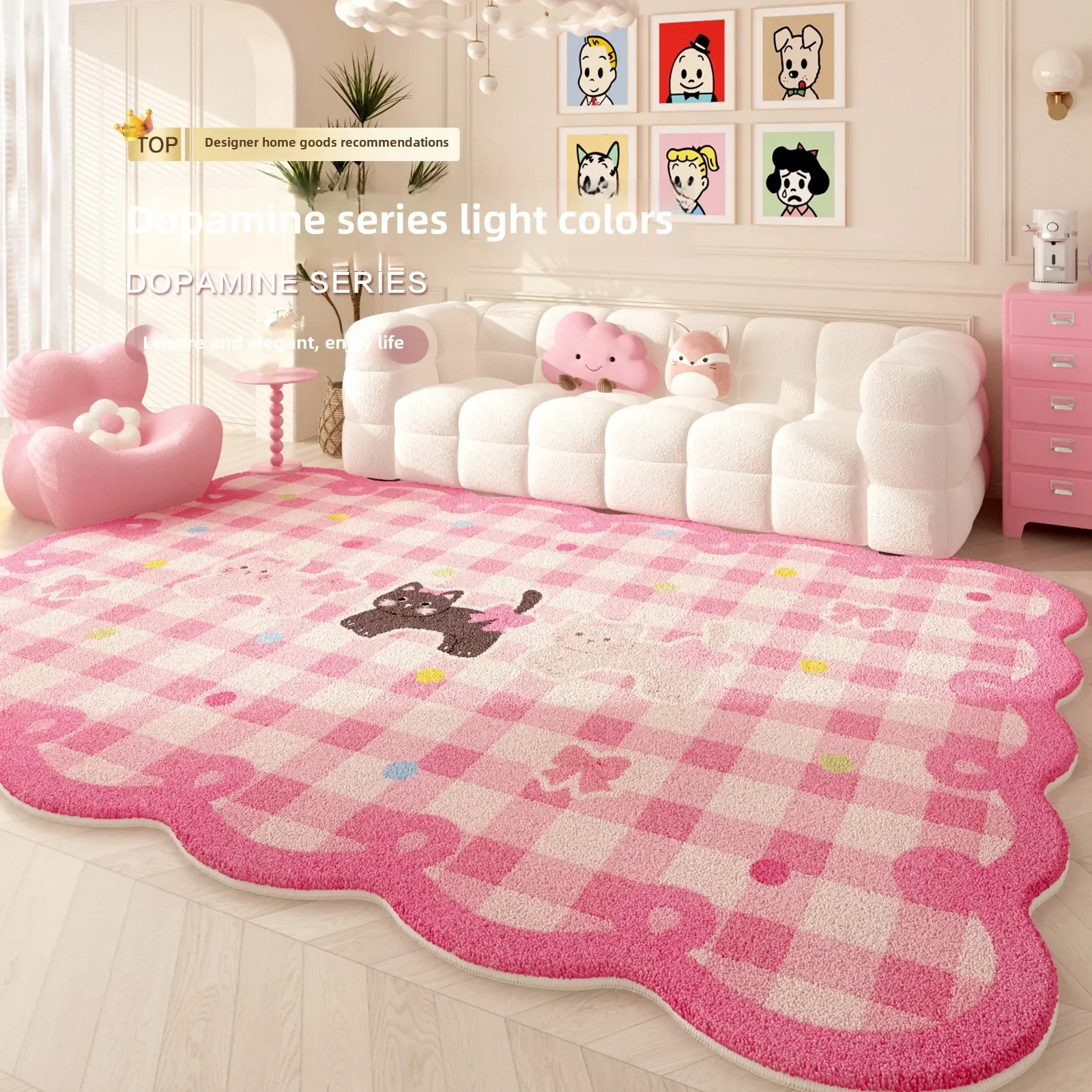 Dopamine Color Carpets for Living Room Girly Style Bedroom Decor Rug Irregular Shaped Pink Plush Carpet Cute Fluffy Soft Mat