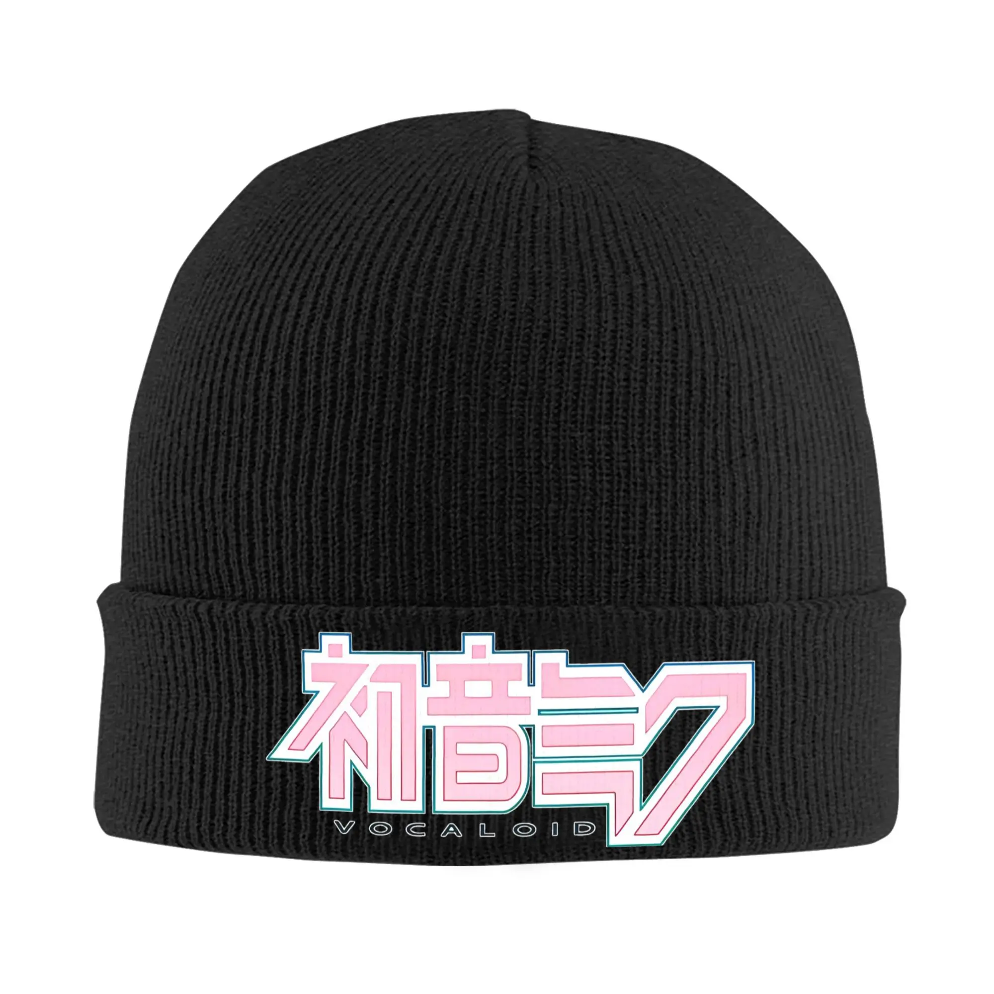 Nombre Hatsune Miku en Merch japonés cálido gorro de punto de invierno para hombres y mujeres gorro de calavera tejido gorros Skullies