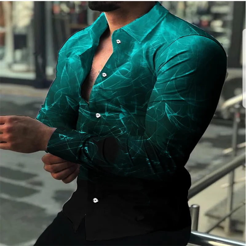 Men\'s shirt long sleeve gradient lapel buttoned top green black blue purple red daily vacation fashion casual breathable XS-6XL