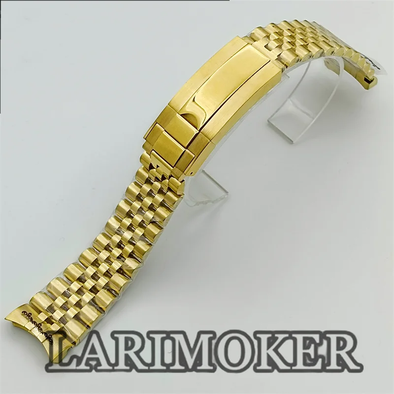 LARIMOKER 904L Jubilee Middle Gold Two Tone Wrist Watch Strap Bracelet Solid Screw Links Curved End 20mm  Watch Band Accessory