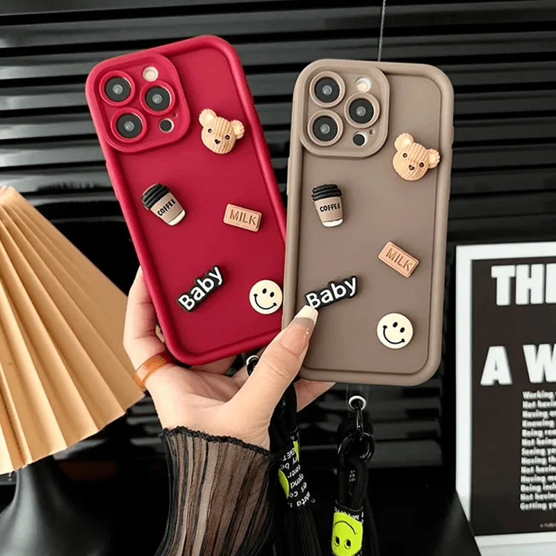 For Motorola Moto Edge 50 Fusion Motorola Moto Edge50 G85 G75 G55 G35 G84 G23 G13 E14 Phone Case DIY Bear Smile Hnad Chain Cover