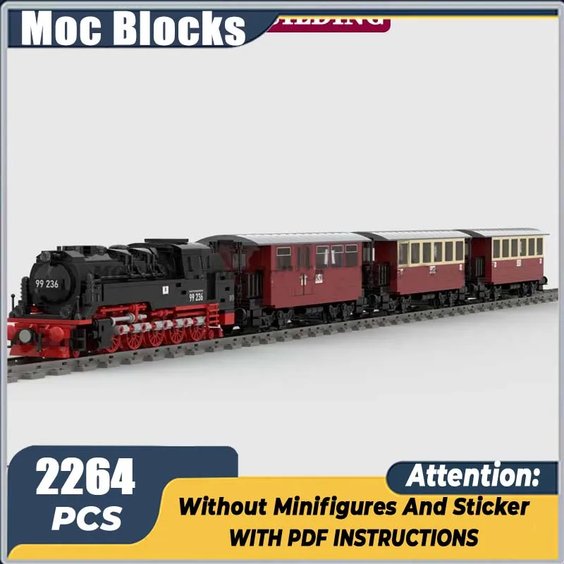 

MOC City Railway Steam Locomotive Model Building Block Transport Train Passenger Car Collection Toy Gifts
