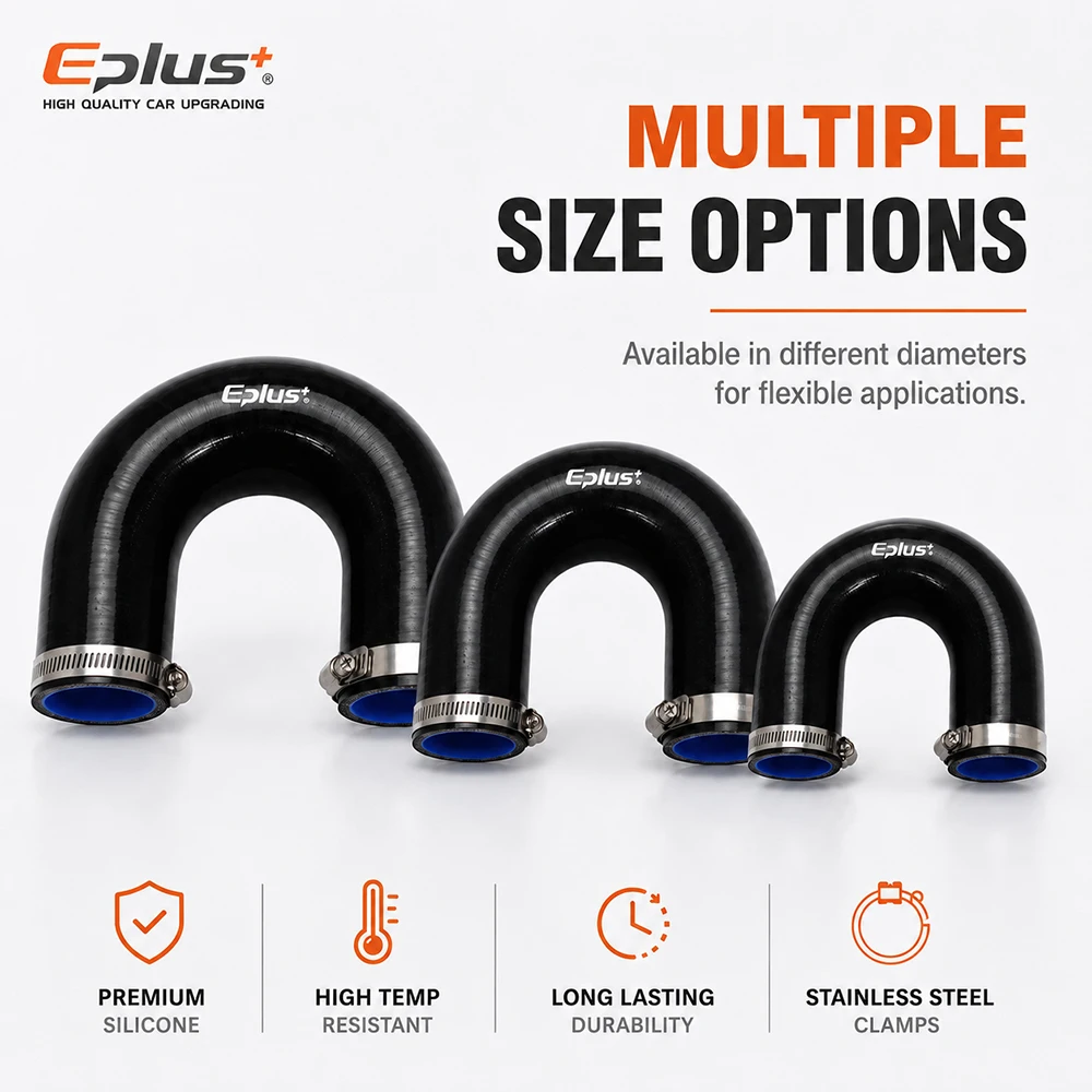 EPLUS Universal 180 Grad U-Form Silikonschlauch Schwarz 4-lagig Verstärkter Turbo-Ansaug-Ladeluftkühler-Kupplungsschlauch – Detail 4