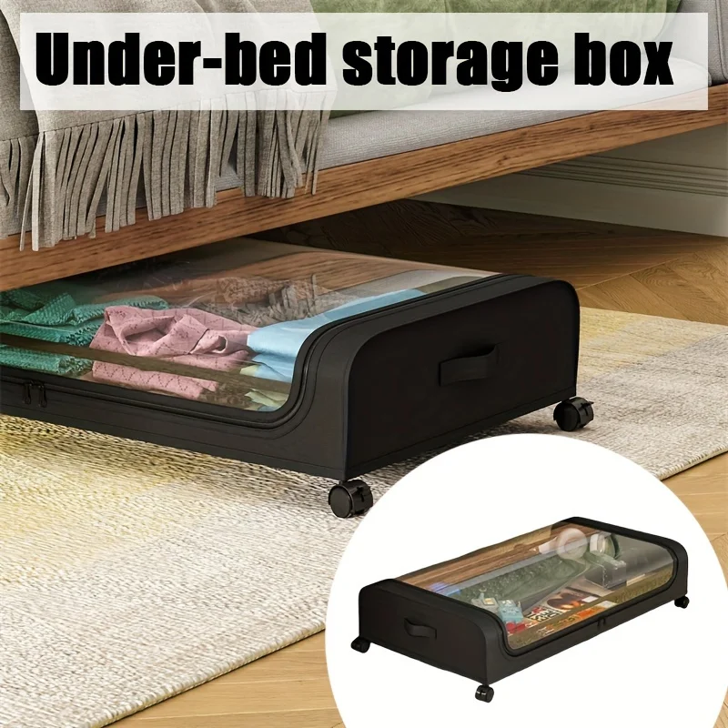 Custom.1pc Niuphia Classic Under-Bed Storage Box with Wheels, Rectangular Plastic Organizer, Flip-Top Lid, Multipurpose Space Sa