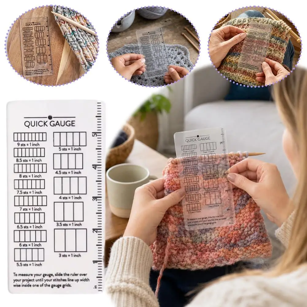 Stitch Gauge Ruler Clear Printed Grid Scale for Checking Stitch Density Knitting Crochet Handmade Yarn Project Knitting Ruler