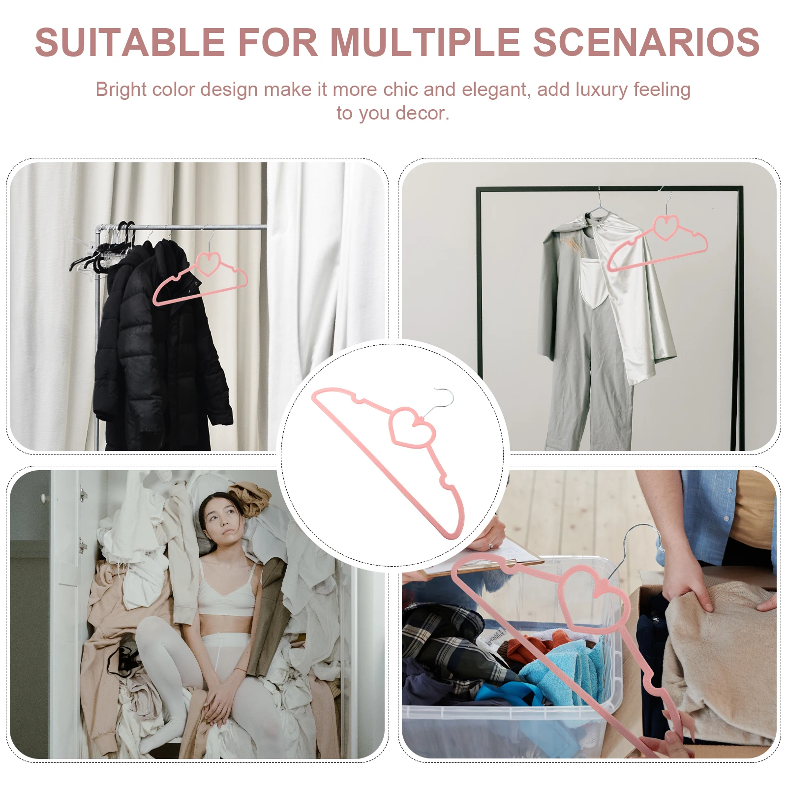 

15pcs Heart Shaped Clothes Hanger Pink Plastic Non Slip Portable Indoor Outdoor Use Bright Color Wardrobe Organization