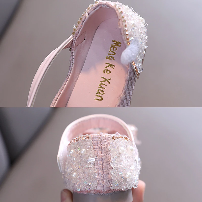 Toddler kid Dress Shoes Party Wedding Flower Girls Ballet Flats Sandals Glitter Classic Bow Princess Crystal Sequins Dance Shoes