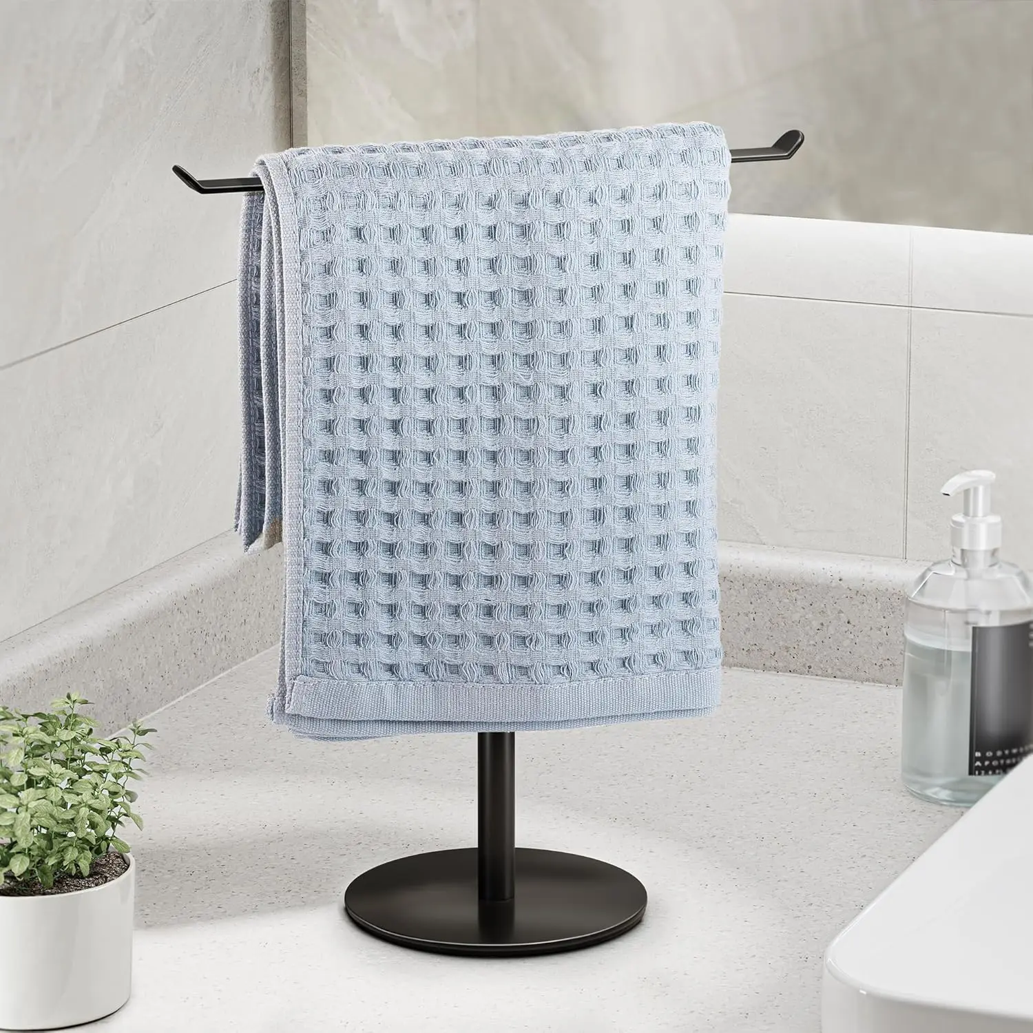 

T-Shape Towel Rack Holder for Bathroom Kitchen, Stainless Steel Waterproof Organizer with Anti-Slip Base