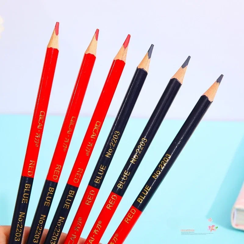 12pcs/box Double Ended Colored Wooden Pencils Pre-Sharpened 2B Red and Blue Pencils Checking Pencils for Checking Map Coloring