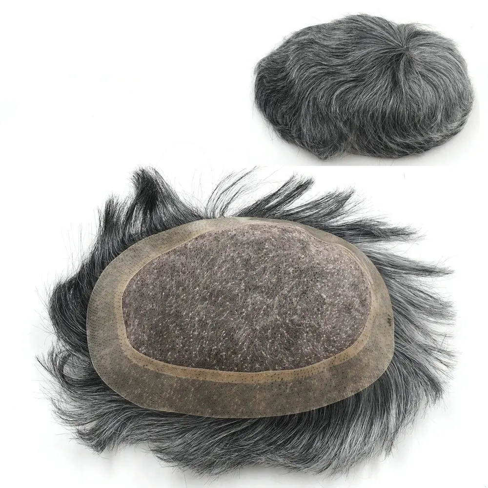 

6*8 1B50# Mono Lace Hairpiece Hair Replacement Human Remy Hair Toupee 50% Grey Hair Wig For Men