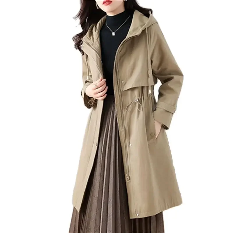 

Pop High-quality Spring Autumn Long Trench Coat Women Hooded Outerwear Windbreaker Casual Overcoat Lady Tops Loose Cloak Coats