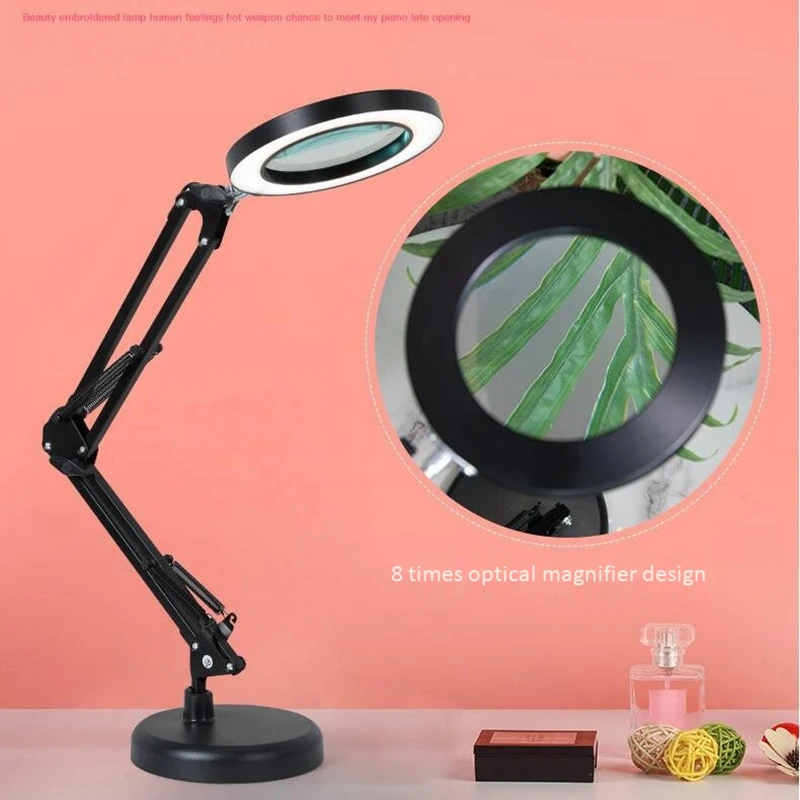 Magnifying Glass with Led Ring Lights Desk Lamp Clamp Third Hand Tool Soldering Stand Welding Reading Usb 8X Magnifier