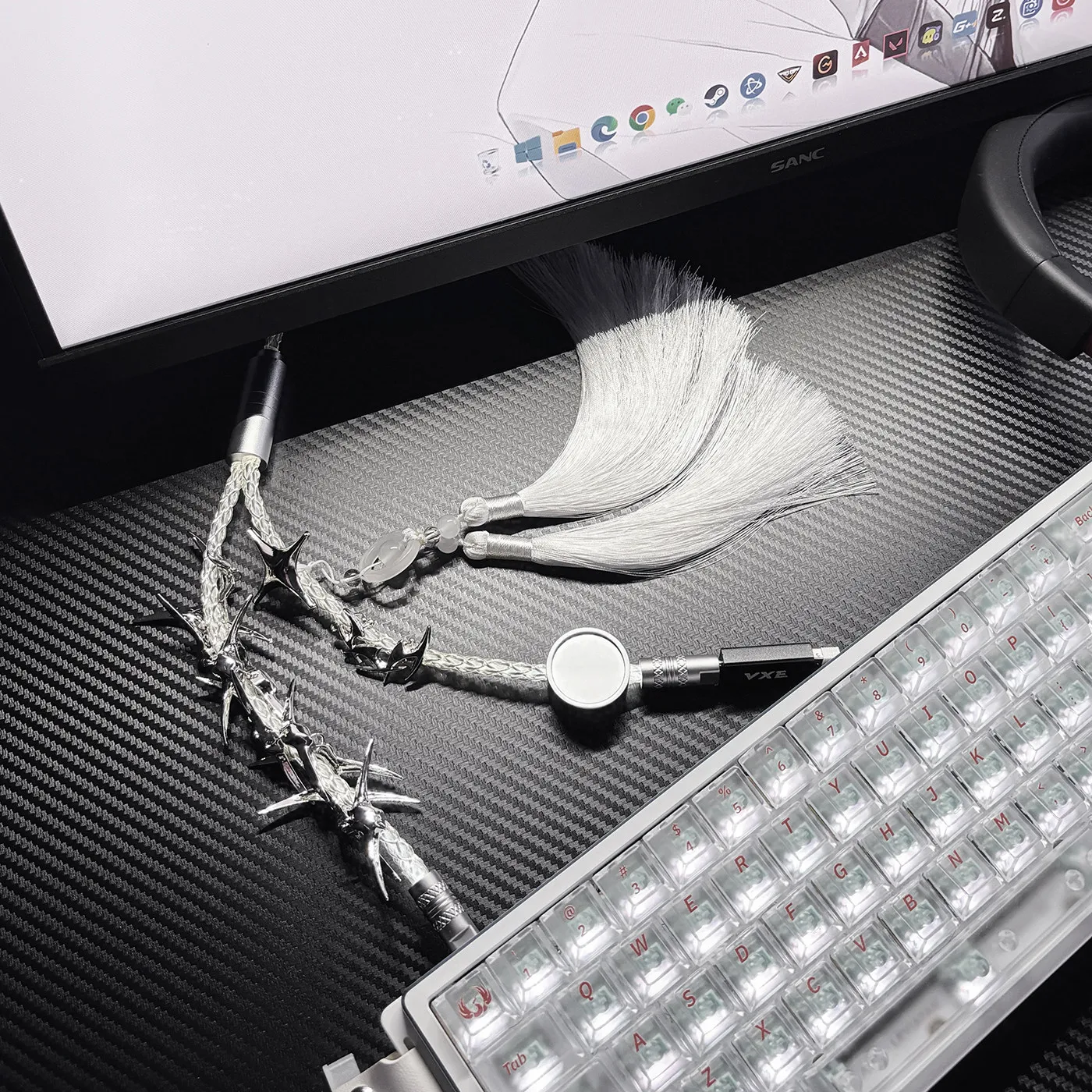 

Кабель для механической клавиатуры 2-в-1 с двойным 8K-кабелем для авиационной связи, передней подсветкой и магнитным USB Type-C разъемом, 1.3 м, для настольной установки