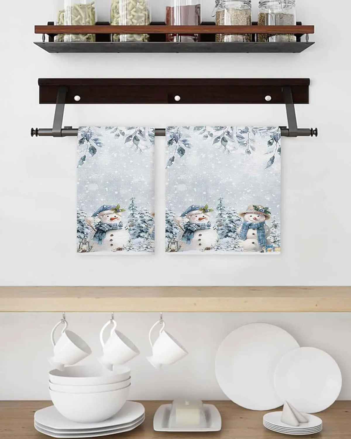 

Рождественский снеговик, синий ботанический снежинка, полотенце для мытья посуды, чистящие средства, впитывающие быстросохнущие полотенца для рук, набор рождественских украшений