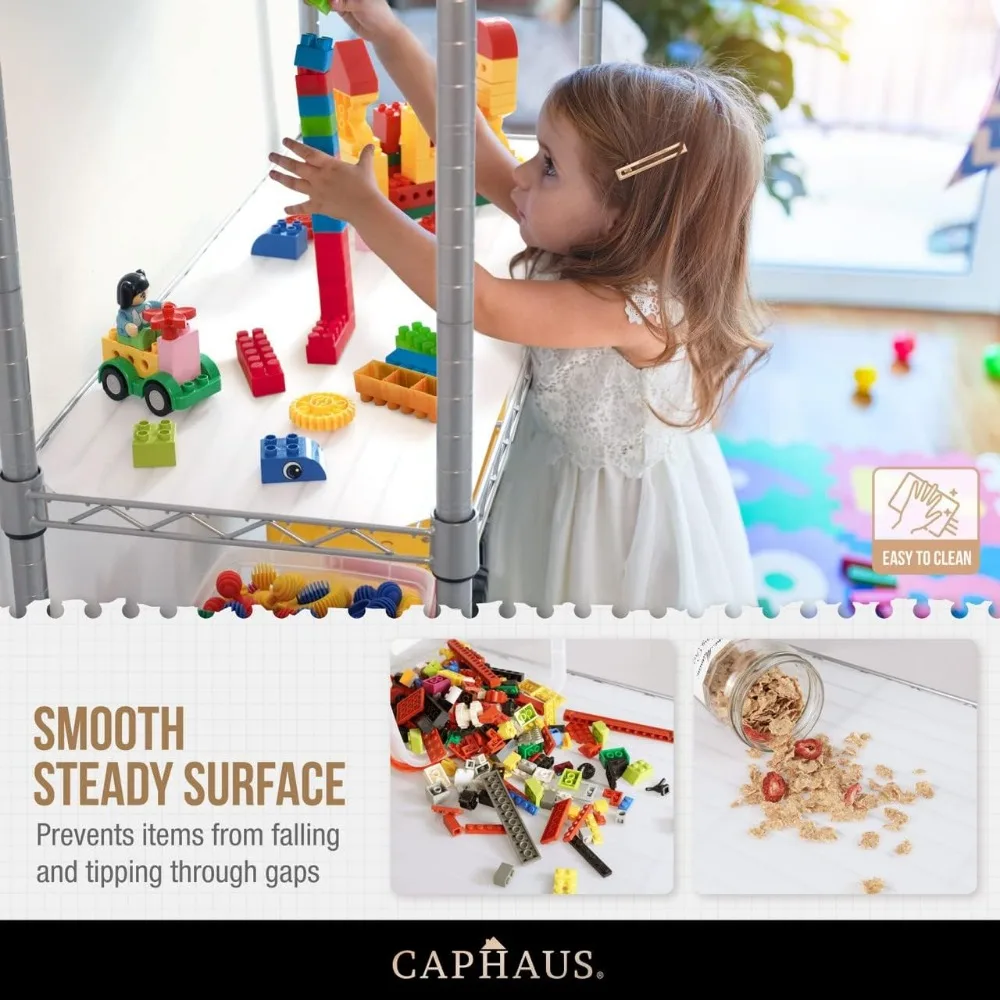 رفوف سلكية شديدة التحمل من الدرجة التجارية مع عجلات وأقدام تسوية وبطانات وأرفف تخزين معدنية لحلول تخزين المرآب #5