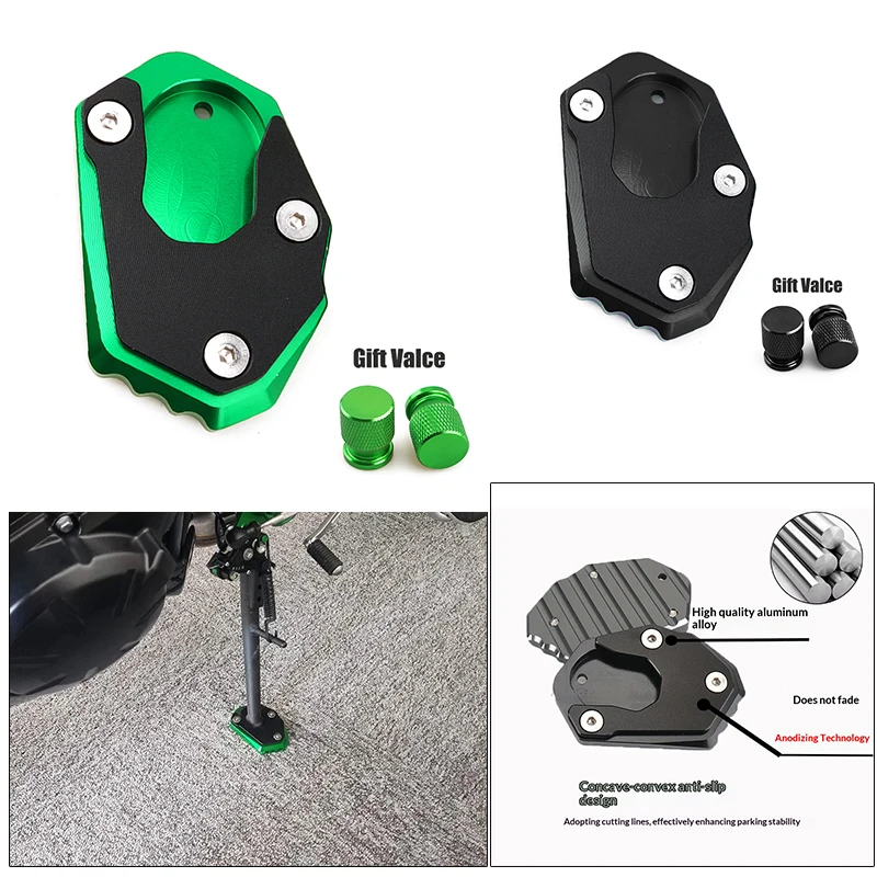 

For Kawasaki ZX6R ZX-6R 2025 ZX10R ZX 10R 2007-2025 2024 CNC Motorcycle Foot Side Stand Kickstand Enlarger Pad Tire Valve Caps