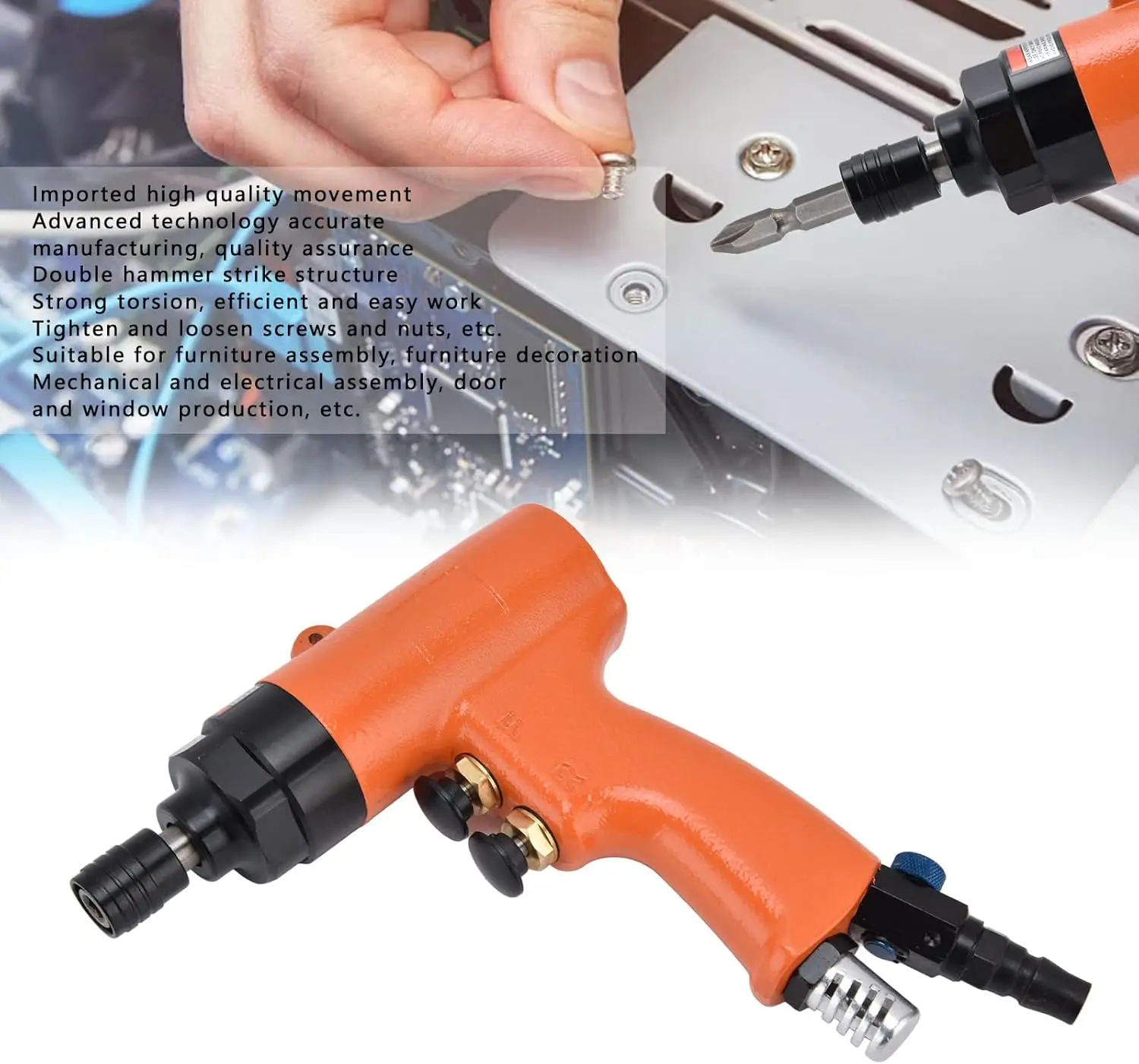 Pneumática Screwdriver Gun com Pistol Grip, Alloy Steel Screwdriver Tool, 1/4 "Air Inlet Connector, KV-805P