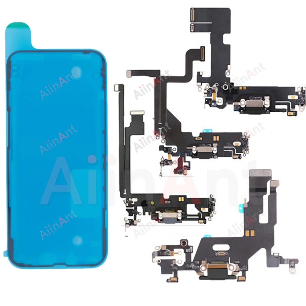 Waterproof Sticker + Flex For iPhone 13 12 11 Pro Max Plus mini Bottom USB Mic Dock Charger Connector Charging Port Flex Cable